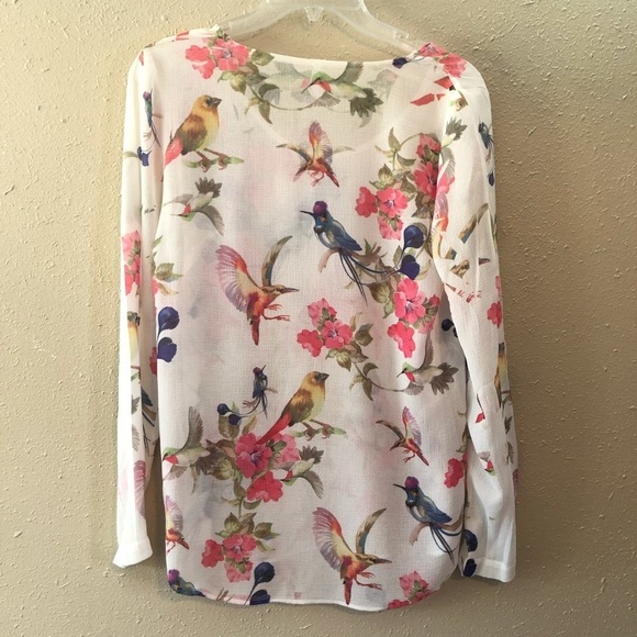 DNA Couture Sheer white blouse w/ Beautiful Bird S - Picture 8 of 10